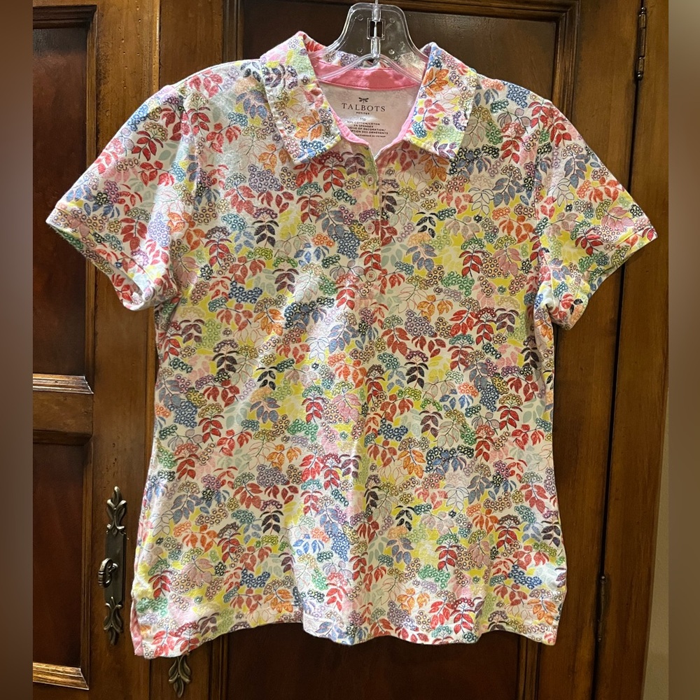 Talbots Colorful Leaf Print Polo